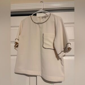 LOFT Ivory Blouse with Metallic Trim